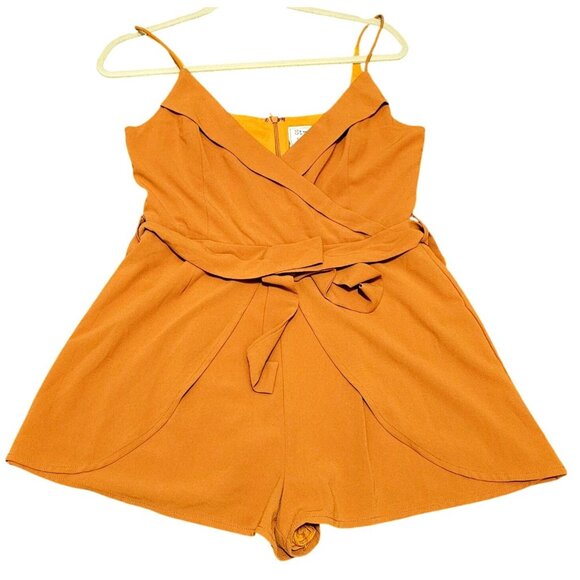 Womens Mustard Wrap-Front Romper With Adjustable Straps & Back Zipper By Style R - Picture 5 of 13